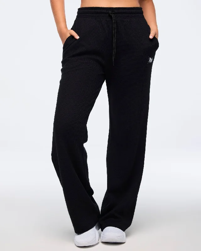 Zumba Haus Straight Leg Knit Waffle Pants Elegant Silk Pants