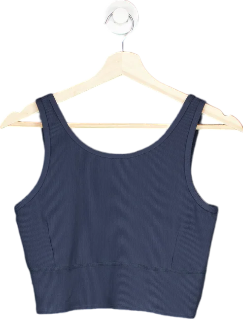 WAT.THE.BRAND Navy Blue Ribbed Crop Top L Solid Color Striped Floral