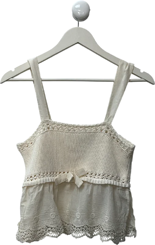 ZARA Cream Crochet Crop Top UK M Solid Print Embellished