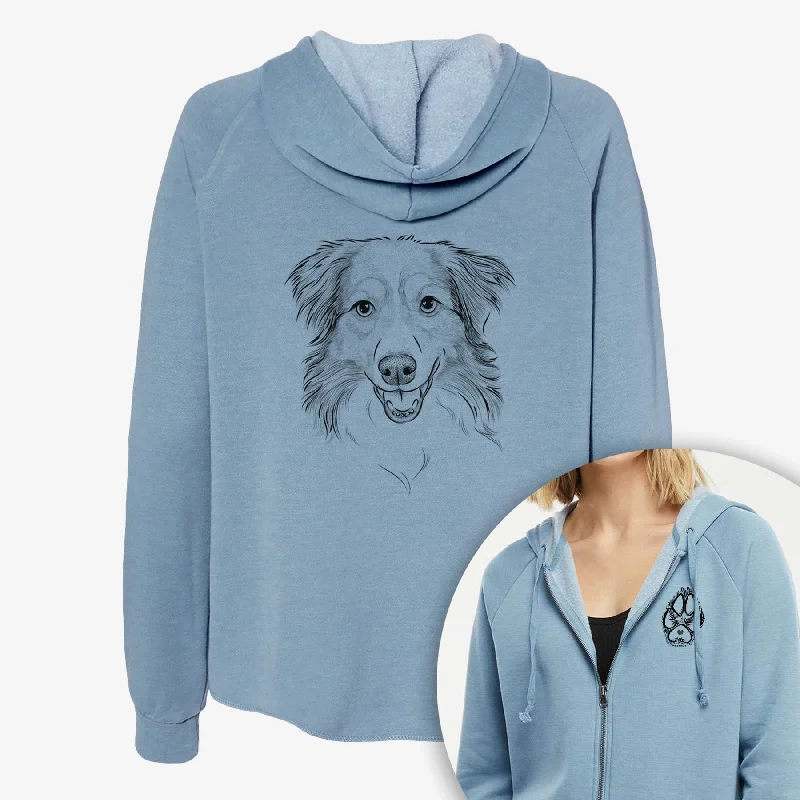 Hattie the Australian Shepherd - Women's Cali Wave Zip-Up Sweatshirt Hoodie with V-Neck Classic Versatile