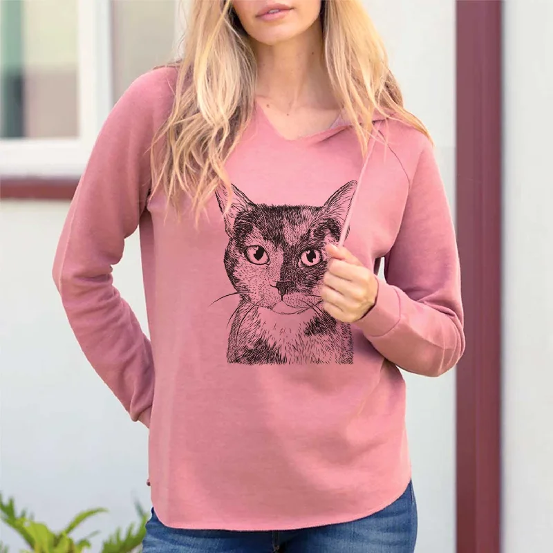 Spooky Kitty the Tortoiseshell Cat - Cali Wave Hooded Sweatshirt Hoodie with Raw Hem Edgy Unfinished