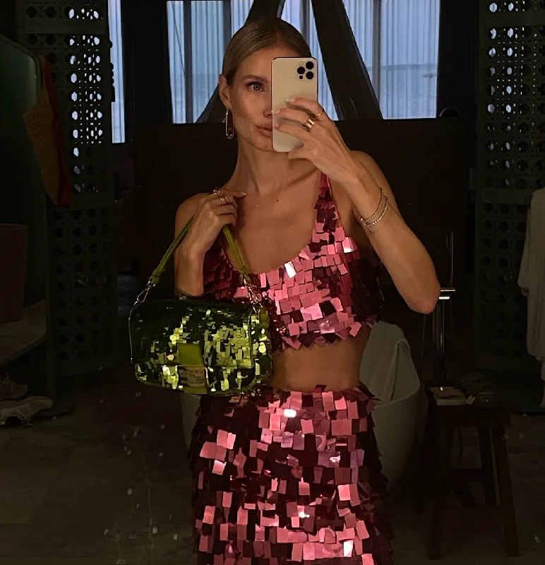 Jonathan Simkhai Pink Sequin Crop Top UK 8 Hooded Caped Shawl Collar