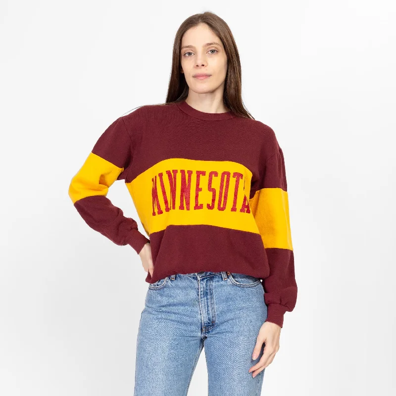 Med-Lrg 90s University Of Minnesota Striped Sweatshirt Hoodie with Bell Sleeves Flared Feminine