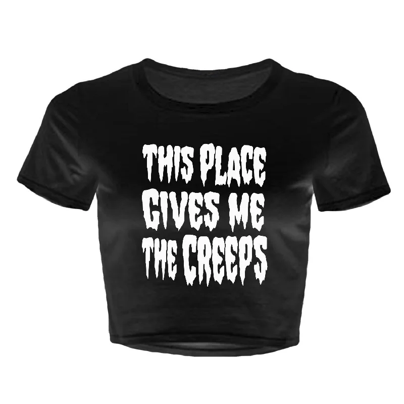 This Place Gives Me the Creeps V2 - Women's Crop Top Silk Blend Satin Velvet