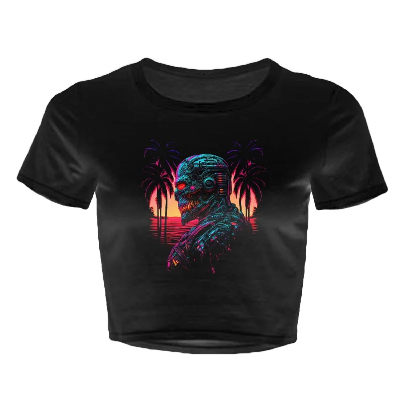 Cyborg on Vacation - Women's Crop Top Lace Blend Ribbed Blend Corduroy Blend