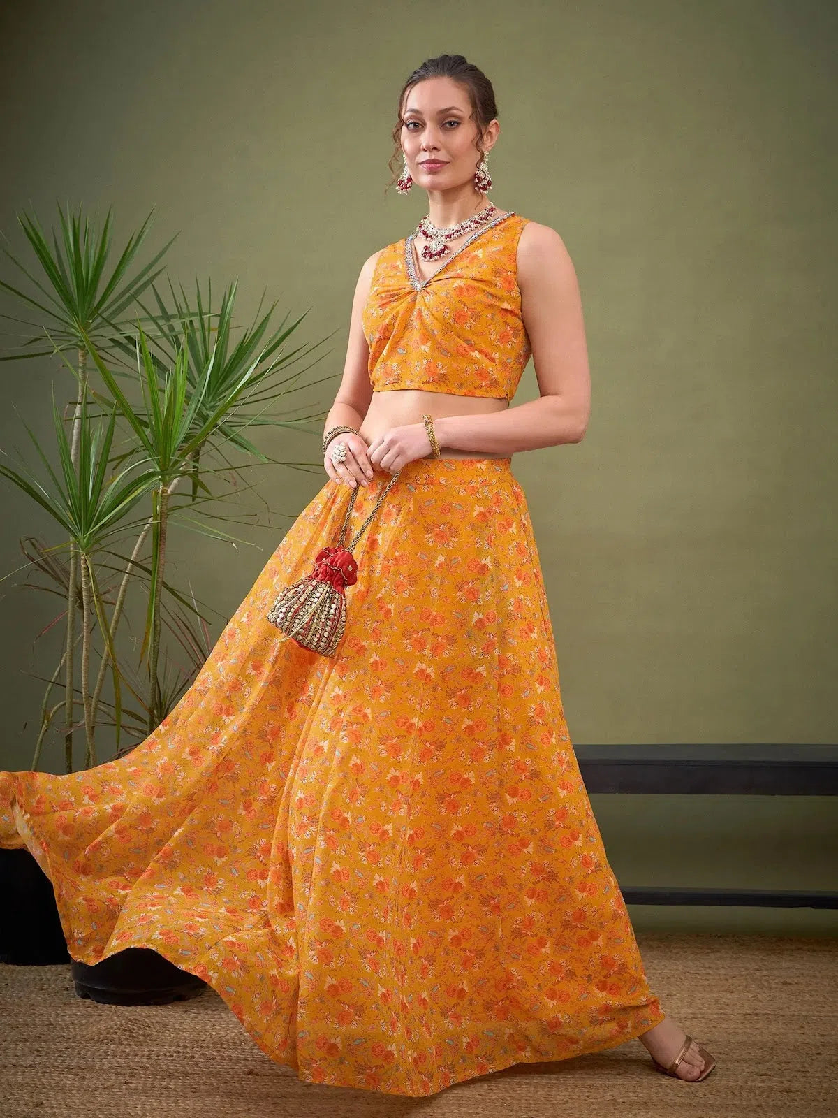 Women Yellow Floral Anarkali Skirt With Crop Top Lace Blend Ribbed Blend Corduroy Blend Women Yellow Floral Anarkali Skirt With Crop Top Lace Blend Ribbed Blend Corduroy Blend