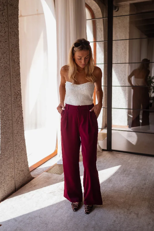 Burgundy Azra Pants Stylish Paperbag Waist Pants