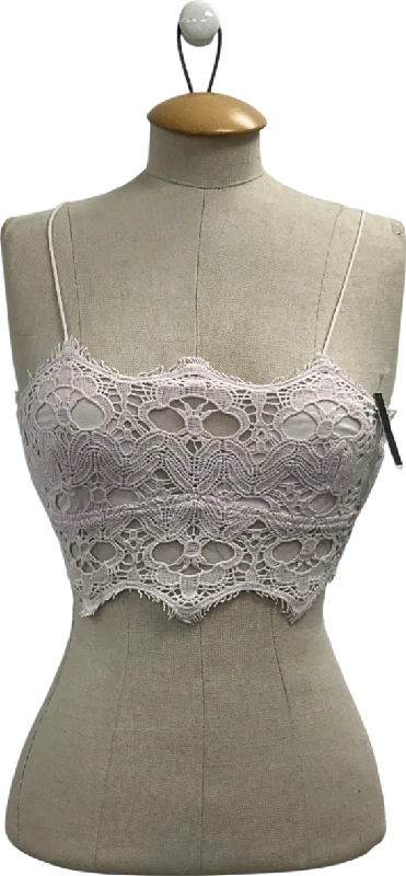 Free People Powder Pink Athena crochet Lace scallop Crop Top UK S Print Jacquard Patchwork