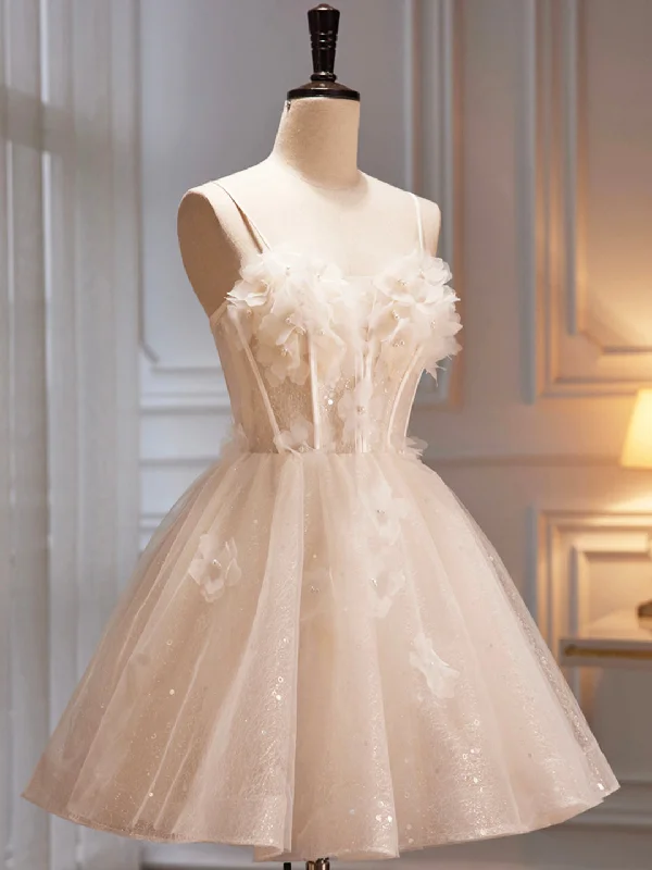Champagne Spaghetti Strap Party Dress, Cute A-Line Evening Dress Homecoming Dress Tunics Essential wardrobe