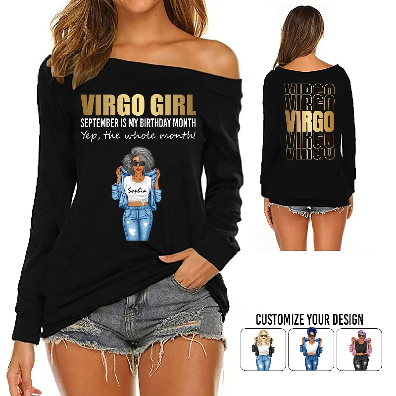 Women's Off-Shoulder Sweatshirt - Personalized Gift For Virgo Girls - TLQ Hoodie with High-Low Hem Asymmetrical Trendy