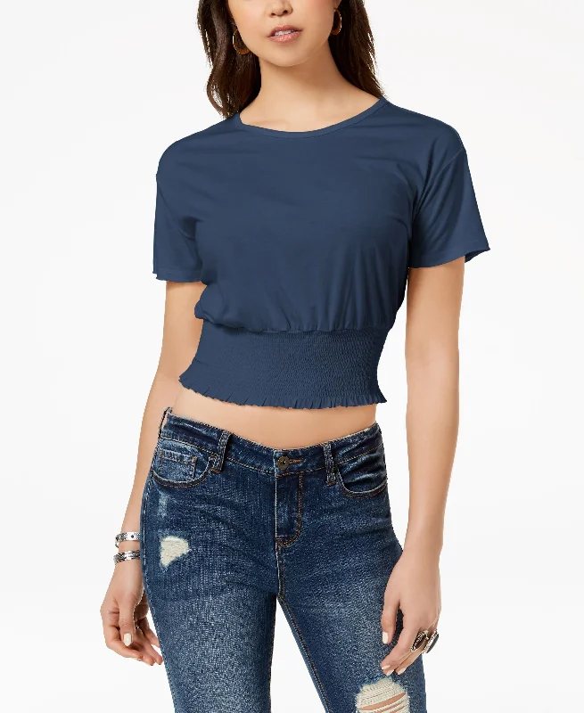 American Rag Juniors Smocked Crop Top Chenille Brocade Lace