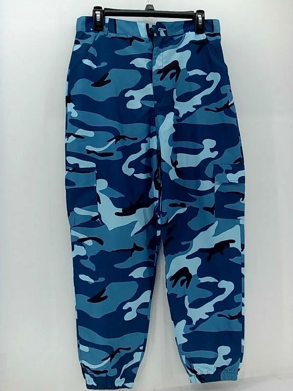 Fei Xiong Women's Camo Blue Zipper Pants Large Casual Yoga Pants