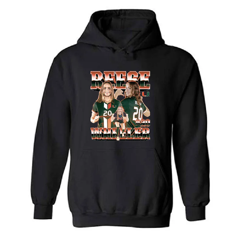 Miami - NCAA Women's Soccer : Reese Wheeler - Player Collage Hooded Sweatshirt Hoodie with Slit Hem Functional Movement