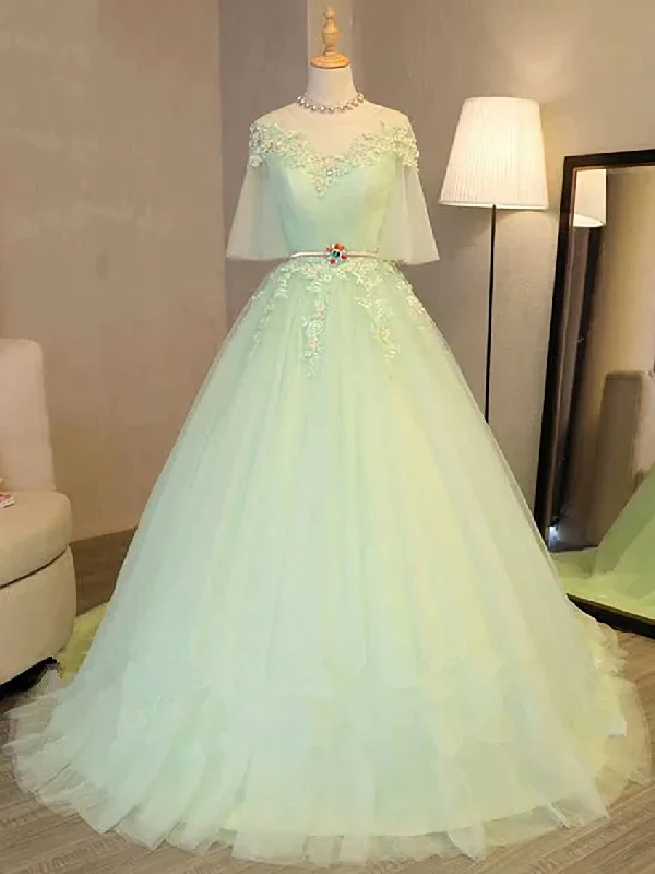 Lovely Green Tulle Long Formal Dress Party Dresses, Green Evening Gown Prom Dress Tunics Mesh breathable