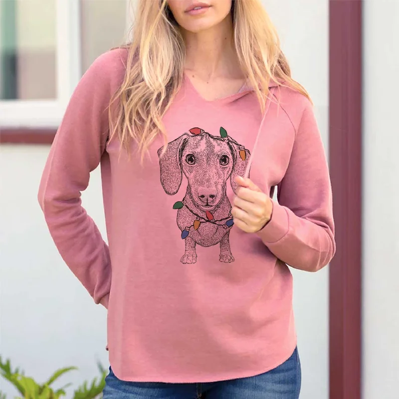 Christmas Lights Ernie the Mini Dachshund - Cali Wave Hooded Sweatshirt Hoodie with Ribbed Cuffs Snug Fit Comfort