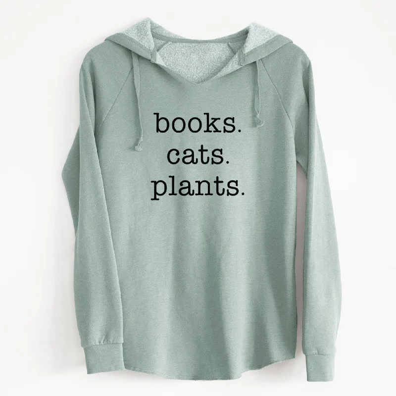 books. cats. plants. - Cali Wave Hooded Sweatshirt Zip Hoodie Drawstring Kangaroo Pocket