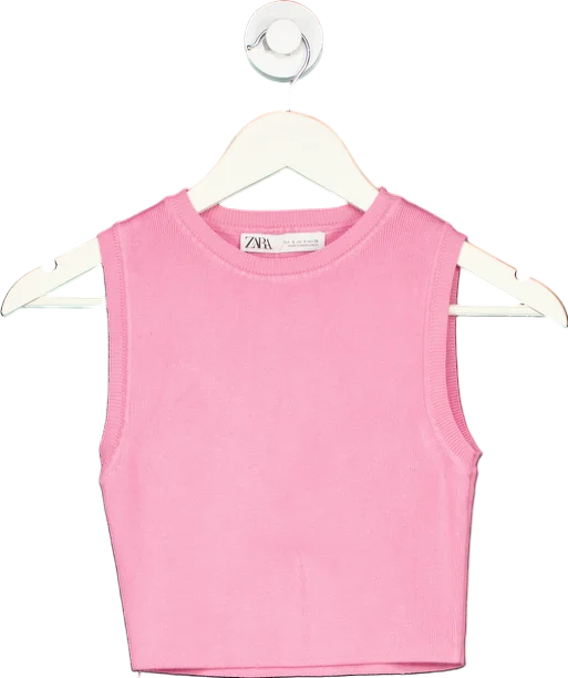 Zara Pink Sleeveless Crop Top UK S Hooded Caped Shawl Collar