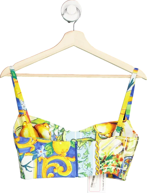 CLO Multi-Coloured Printed Crop Top 36 UK 8 Beaded Sequined Faux Fur