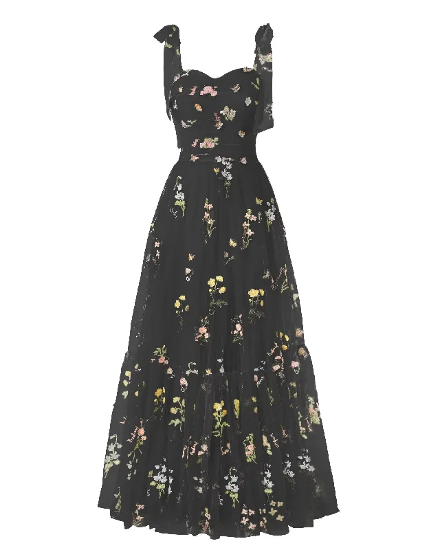 Elegant Embroidery Black Prom Dresses Sweetheart Spaghetti Straps A Line Party Dress Long Simple Formal Dress Tunics Winter warm