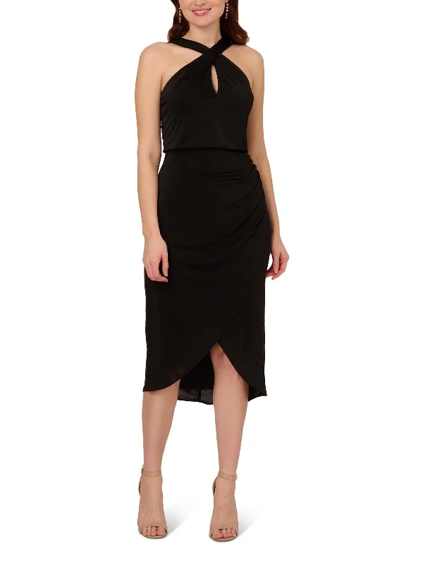 Womens Faux Wrap Midi Cocktail And Party Dress Tunics Sale discount