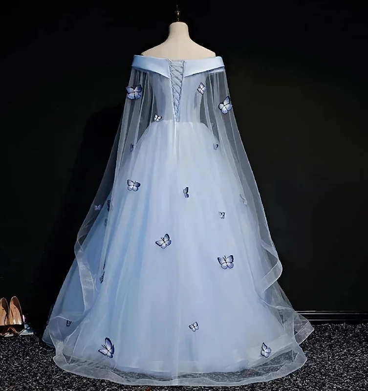 Beautiful Light Blue Ball Gown Lace Up Party Dress, Blue Prom Dress 2024 Tunics stripes playful