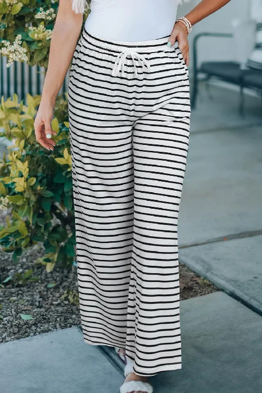 Striped Drawstring Waist Wide Leg Pants Comfortable Jogger Trousers