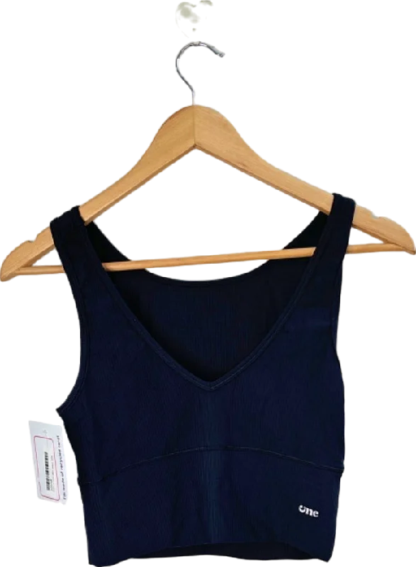 ONE Navy Sleeveless Crop Top Size 6 Lace Blend Ribbed Blend Corduroy Blend