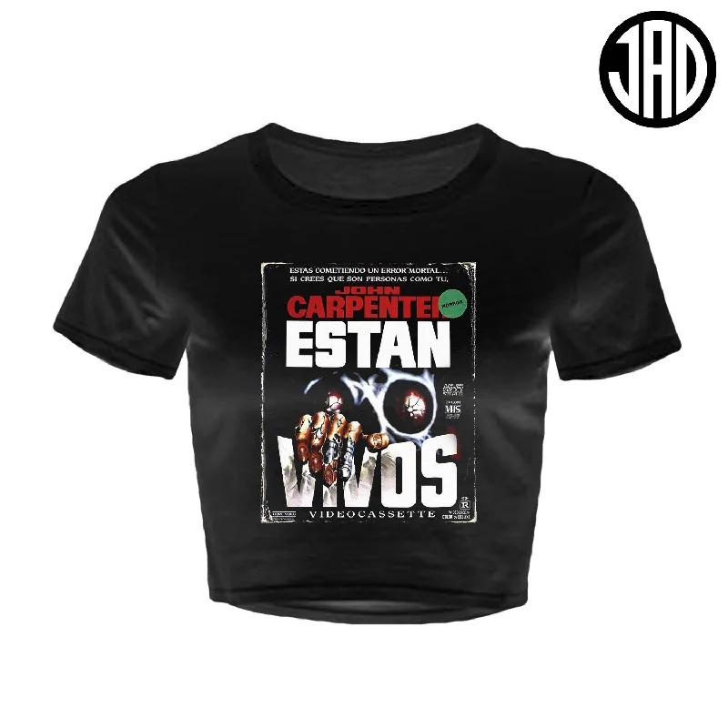 Estan Vivos - Women's Crop Top Collared Crew Neck Turtle Neck