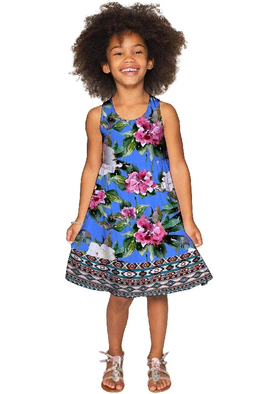 Aquarelle Sanibel Empire Waist Blue Floral Party Dress - Girls Off-the-shoulder Bohemian Festive