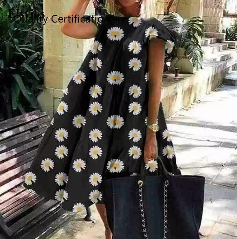 Floral Print Party Dress: Elegant Summer Fashion Statement Glittery Long Formal