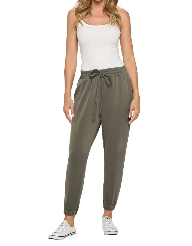 Drawstring Jogger Pants In Olive Comfy High-Waist Jeans
