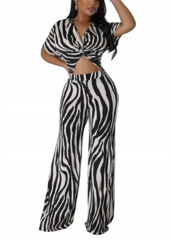 Zebra Stripped Pant Set In Black/white Formal Wide-Leg Pants