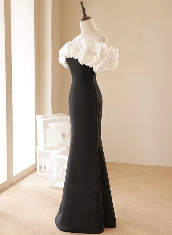 Black and White Mermaid Long Off Shoulder Party Dress, Long Evening Dress Prom Dress Off-the-shoulder Bohemian Festive
