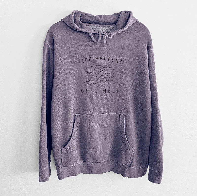 Life Happens Cats Help - Shorthair Cat - Unisex Pigment Dyed Hoodie Hoodie with Raglan Sleeves Sporty Comfortable