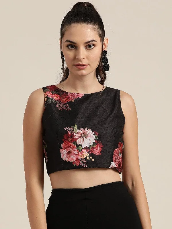 Women's Black Floral Sleeveless Crop Top - SHAE Modern Contemporary Chic