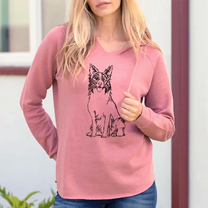 Doodled Border Collie - Cali Wave Hooded Sweatshirt Hoodie with Sequins Glamorous Eye-catching