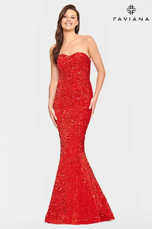 Red Long Velvet Sequin Strapless Dress With Mermaid Skirt Tunics Chinos classic