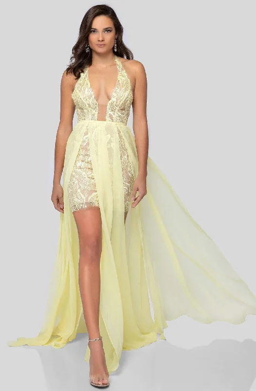 Terani Couture 1913P8314 - Beaded Lace Chiffon Dress Maxi Flowy Bohemian