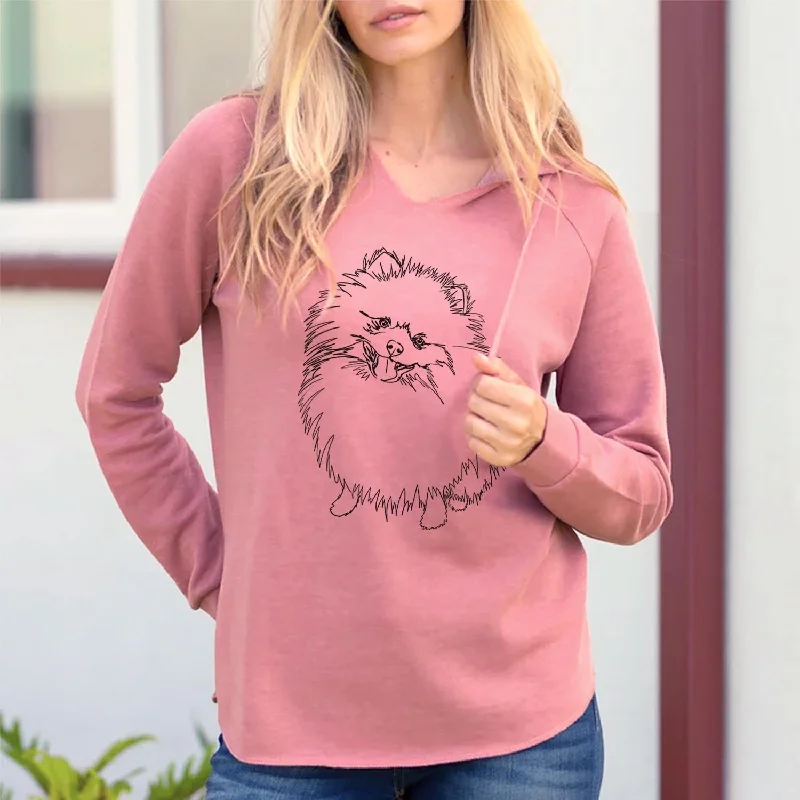 Doodled Fergus the Pomeranian - Cali Wave Hooded Sweatshirt Hoodie with Batwing Sleeves Loose Dramatic