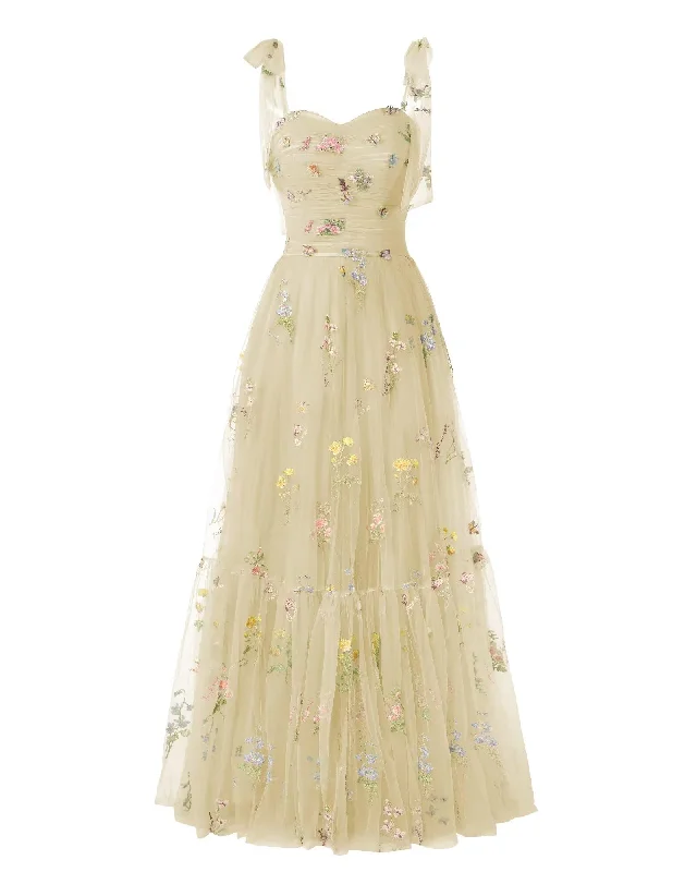 Elegant Embroidery Champagne Prom Dresses Sweetheart Spaghetti Straps A Line Party Dress Long Simple Formal Dress Tunics Summer linen