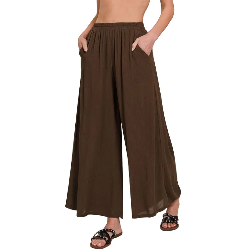 Woven Wide Leg Pants With Pockets Classic Straight Pants
