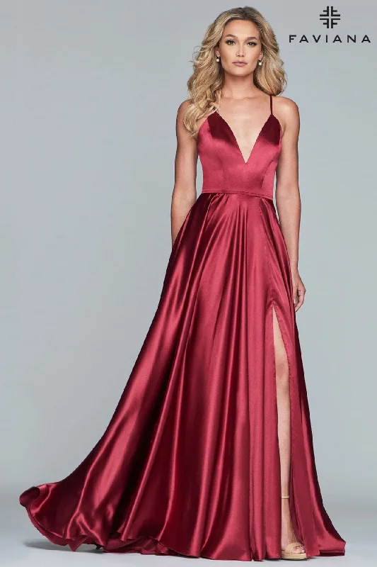 Wine Silky Charmeuse Lace Up Back Prom Dress With Side Pockets Tunics Gym athletic