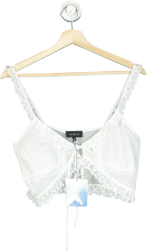 Majorelle White Lace-Trimmed Crop Top UK S Chenille Fabric Brocade Fabric Lace Fabric