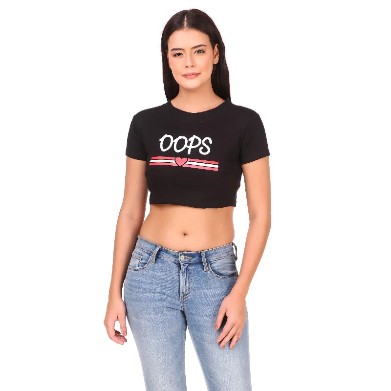 Women Black Crop Top - NOZ2TOZ Mesh Fabric Canvas Fabric Denim Fabric