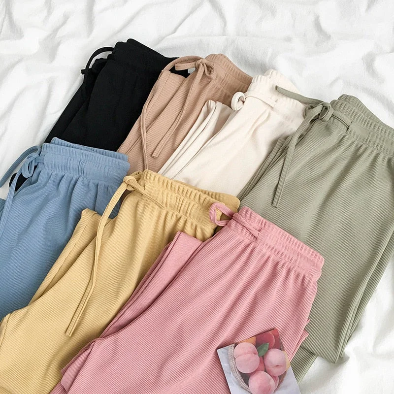 Korean Spring Summer Drawstring Women Pants Classic Straight Pants