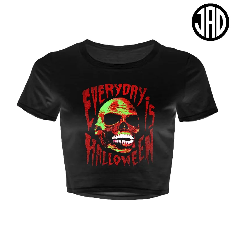 Everyday Is Halloween Skull - Women's Crop Top Front Pockets Side Pockets Patch Pockets