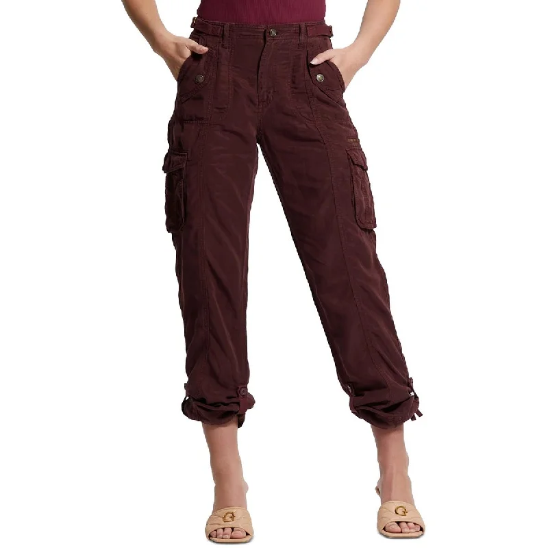 Nessi Cargo Womens Pocket Solid Cargo Pants Comfortable Wide-Leg Pants