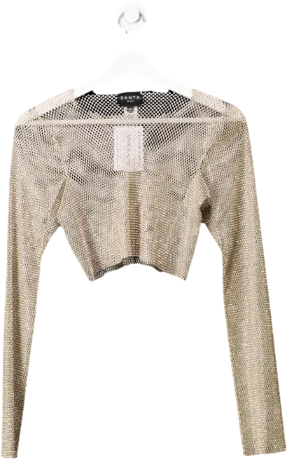 Santa Brands Metallic Golden Long Sleeve Crop Top UK XS Layered Multi-layer Single Layer