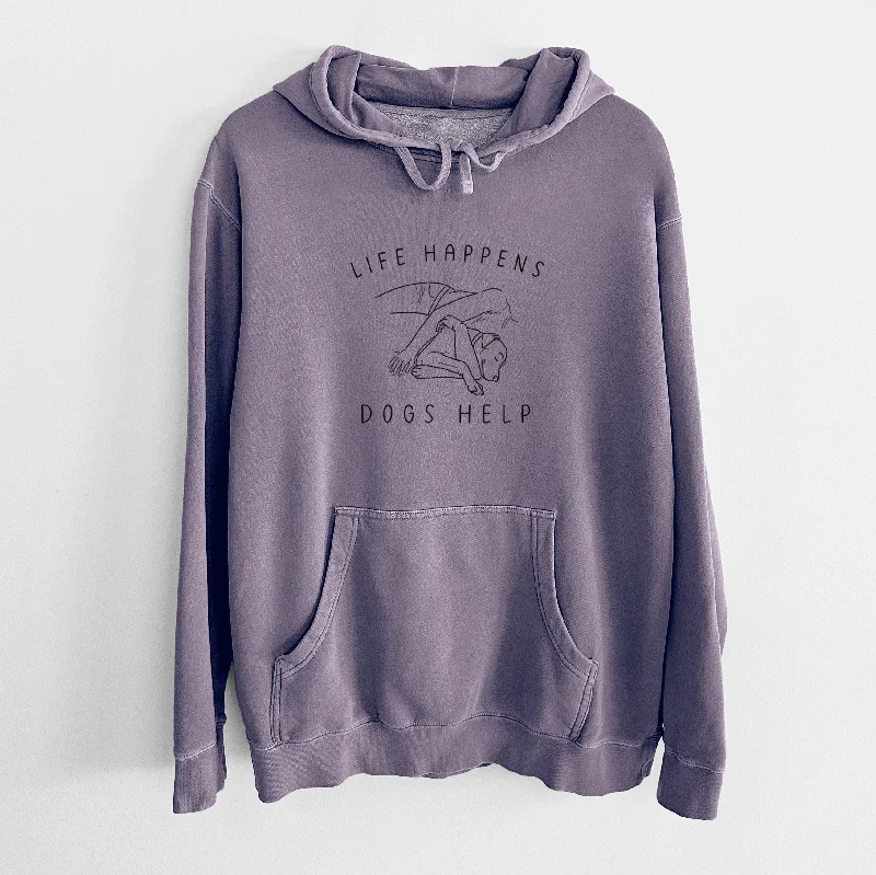 Life Happens Dogs Help - Labrador - Unisex Pigment Dyed Hoodie Hoodie with Hood Adjustable Protection