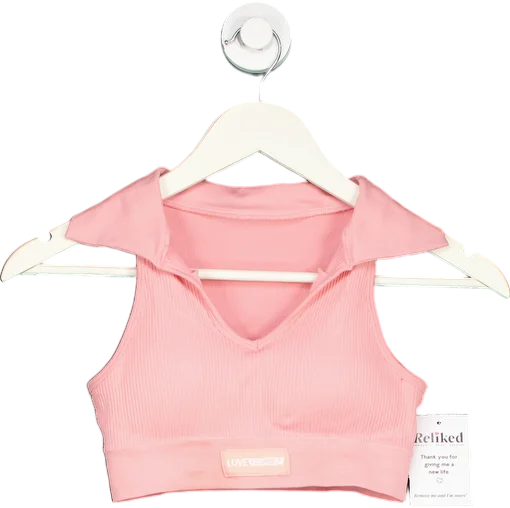 Unbranded Pink Ribbed Sleeveless Crop Top UK XS Collared Crew Neck Turtle Neck